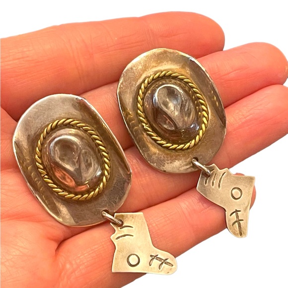 Jewelry - Vintage Southwestern Cowboy hat boot Mexico 925 dangle chunky earrings